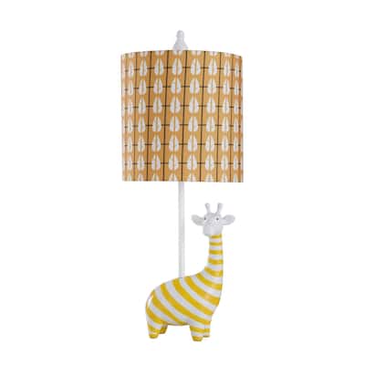 Novelty Table Lamp - Yellow Striped Base - Leaf Patterned Shade - 22"H