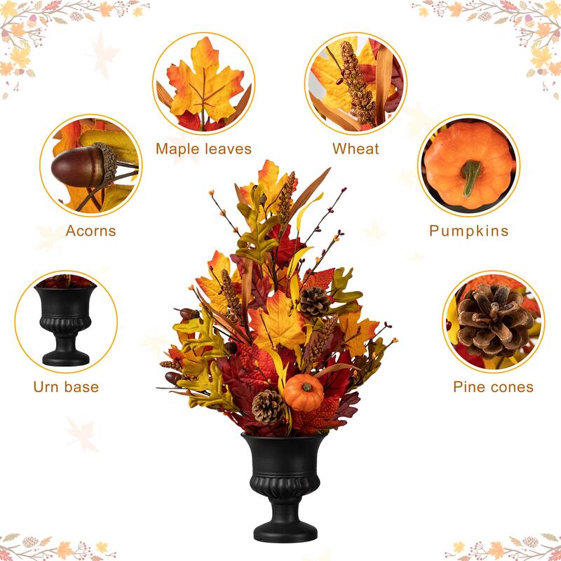 Glitzhome 24"H Fall Maple Leaf Pumpkin Urn Table Tree Thanksgiving