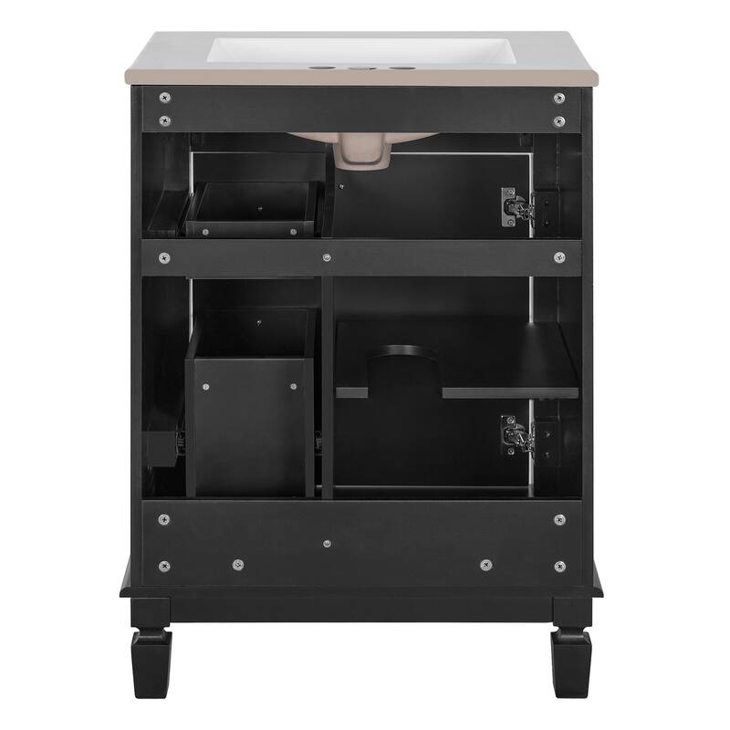 24" Bathroom Vanity With Ceramic Sink,Small Bathroom Sink Cabinet,Modern Cabinet With 2 Drawers And Adjustable Shelf