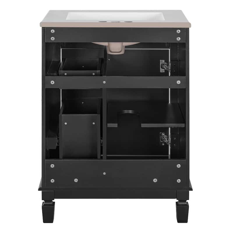 24" Bathroom Vanity with Ceramic Sink Bathroom Storage Cabinet with 2 Drawers and Adjustable Shelf