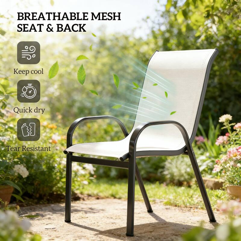 GDFStudio - Holmgren Outdoor Mesh Dining Chairs with Space-Saving Stackable Design Set - Set of 4