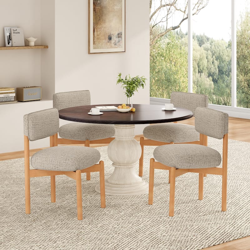 Modern Wooden Blended Linen Dining Chair (Set of 2)
