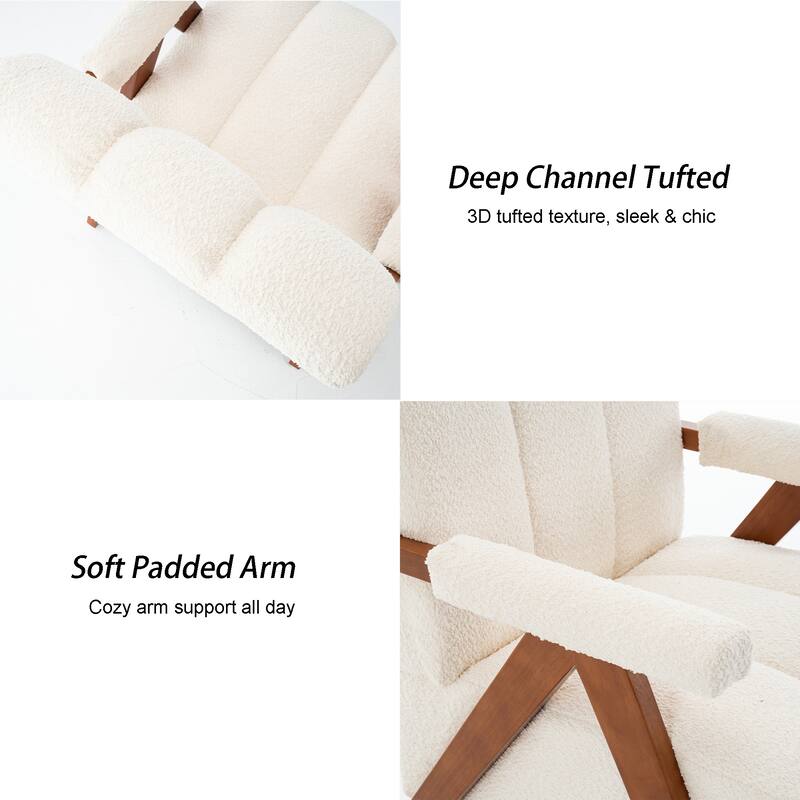 Mid Century Modern Accent Chair, Chenille Armchair with Solid Wood Legs, Channel Tufted Comfy Reading Chair for Living Room