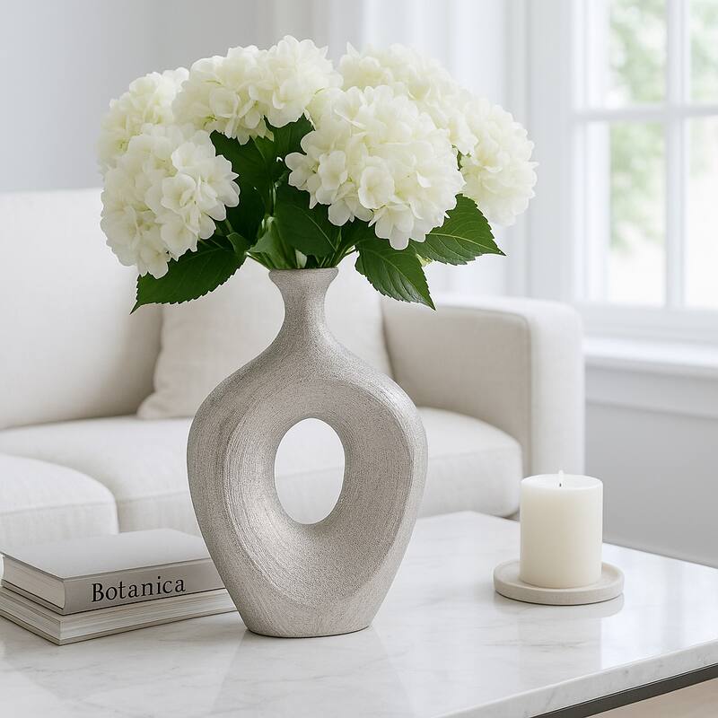 Modern Ceramic Textured Oval Cut-Out Vase - Home Decor - 13"