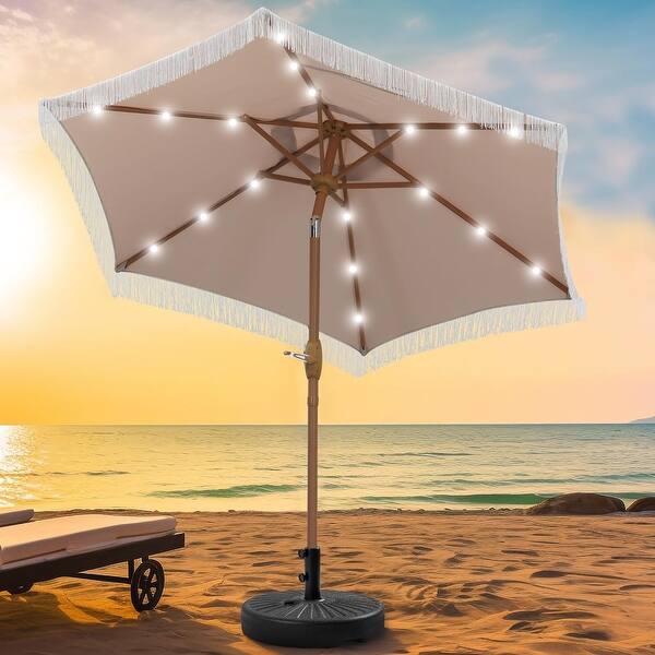 7.5 patio umbrella with solar lights MASTERCANOPY 7.5ft Lights, Orange The deck umbrella pole is 38mm in diameter and fits most tables with patio umbrella holes Outsunny 9.7' Double-sided Patio Umbrella