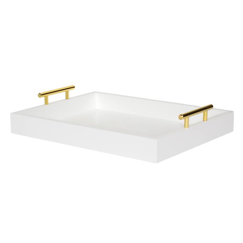 Kate and Laurel Lipton Metal Handle Decorative Tray - 16.5x12.25x3.25 - White/Gold