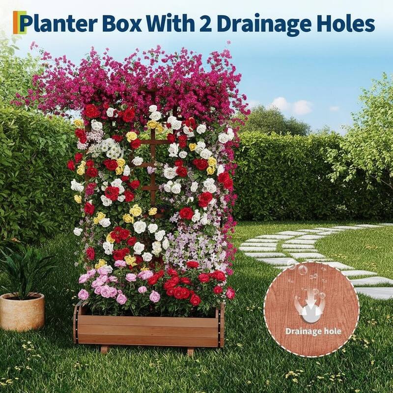 67" Large Raised Garden Bed, with Trellis, Roof and Drainage Holes