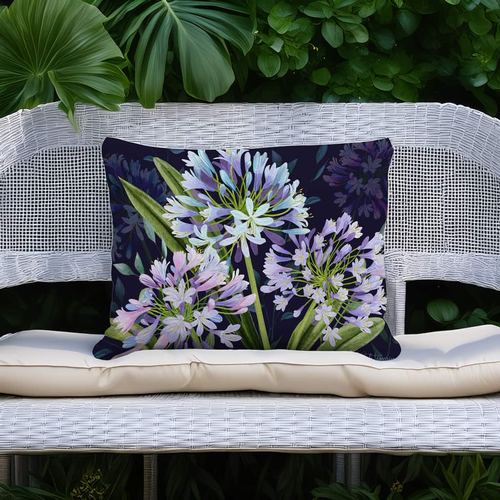Magnolia Casual Outdoor Pillow Midnight Garden Lilies 19x24