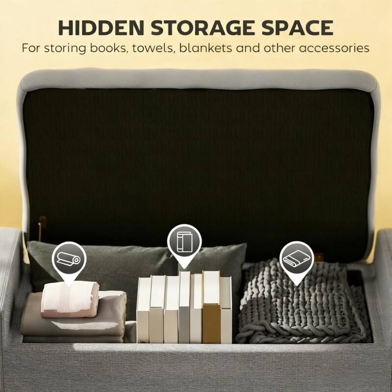 Upholstered Entryway Bench with Seating, Storage Ottoman Bench, with Lift Top and Rubberwood Legs