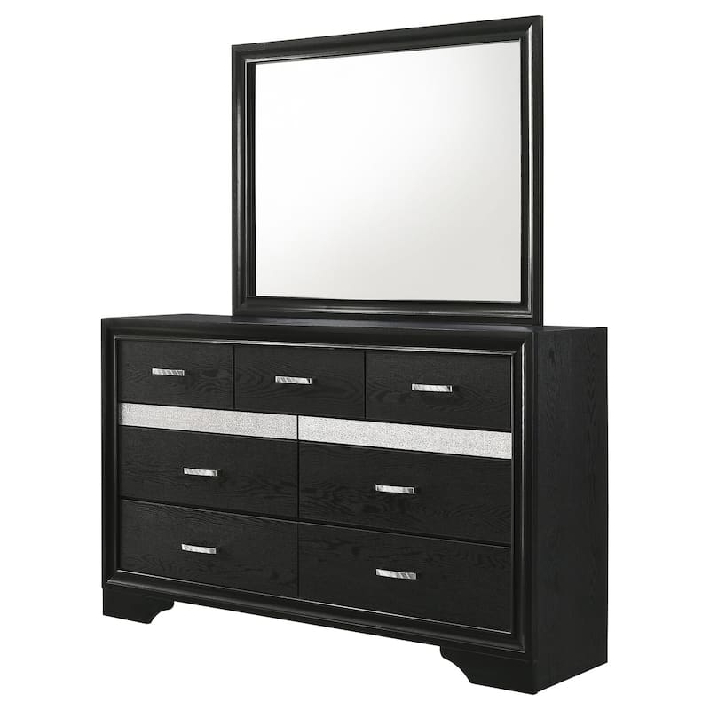 7-Drawer Black Dresser and Mirror Set with Modern Contemporary Styling, Smooth Glide Drawers, and Ample Storage
