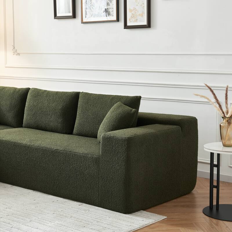L-Shaped Modern Lambskin Fabric Upholstered Corner Cloud Sofa (Pure Sponge)