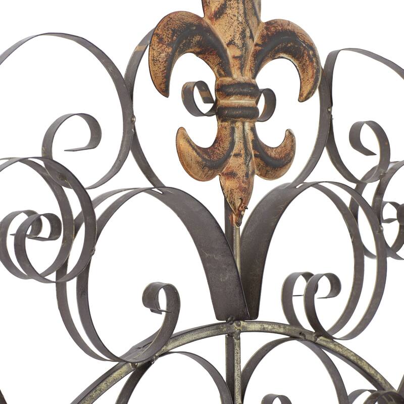 Brown Metal Medallion Fleur De Lis Home Wall Decor with Detailed Scrollwork