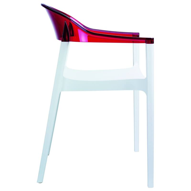 32" White and Red Transparent Stackable Outdoor Patio Dining Arm Chair