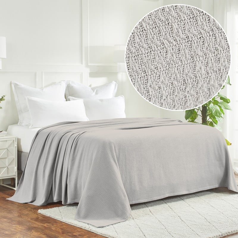 Superior Waffle Weave Honeycomb Knit Soft Cotton Blanket - Throw - Silver