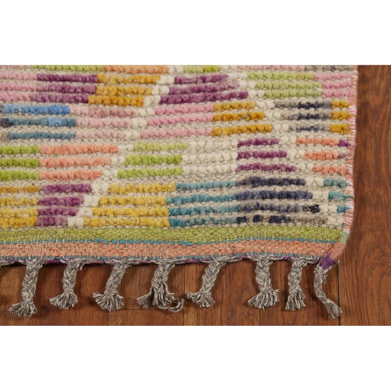 Trellis Striped Moroccan Oriental Runner Rug Handmade Wool Carpet - 2'4"x 12'9"