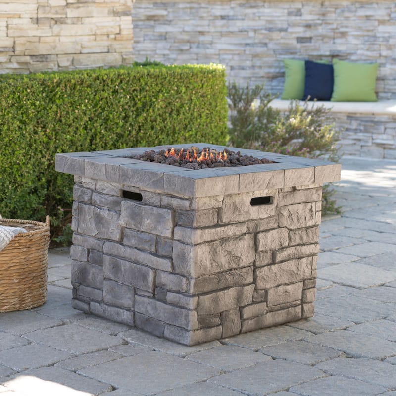 Angeles Outdoor Propane Square Fire Pit Table with Lava Rocks by Christopher Knight Home - N/A - Grey