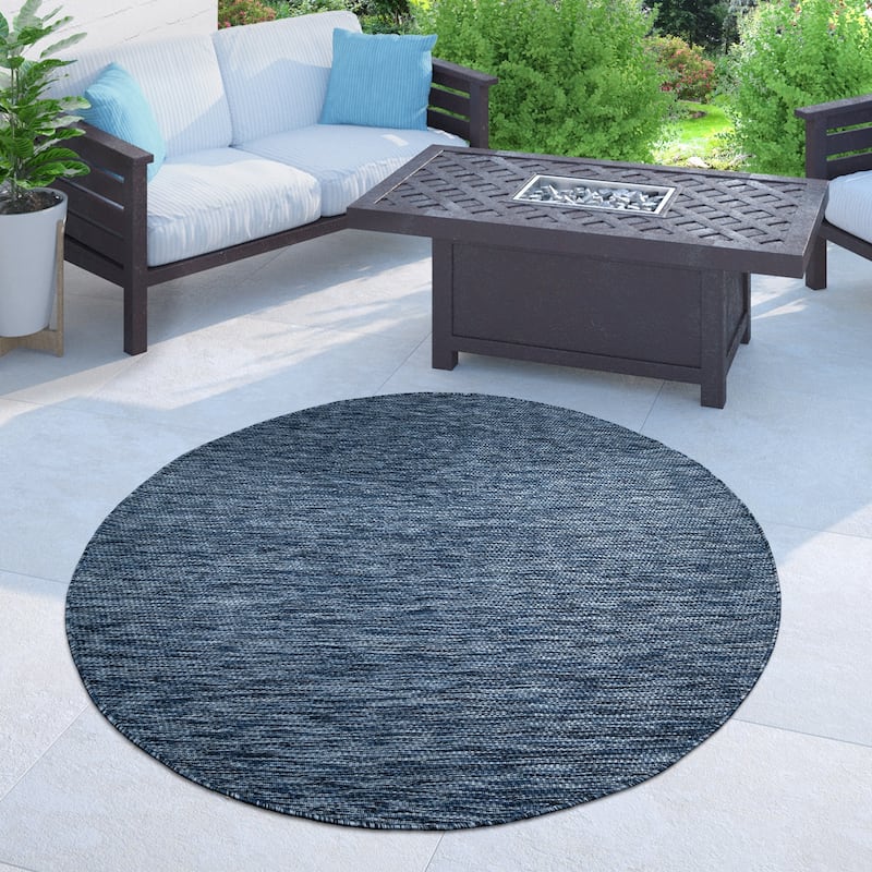 Variegated Waterproof Outdoor Rug for Patio - 5'3" Round - blue