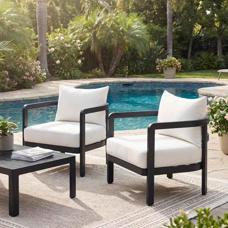 Christopher Knight Home - Modern 27.6" Outdoor Curved Back Patio Club Chair with Aluminum Frame & Water-Resistant Cushions