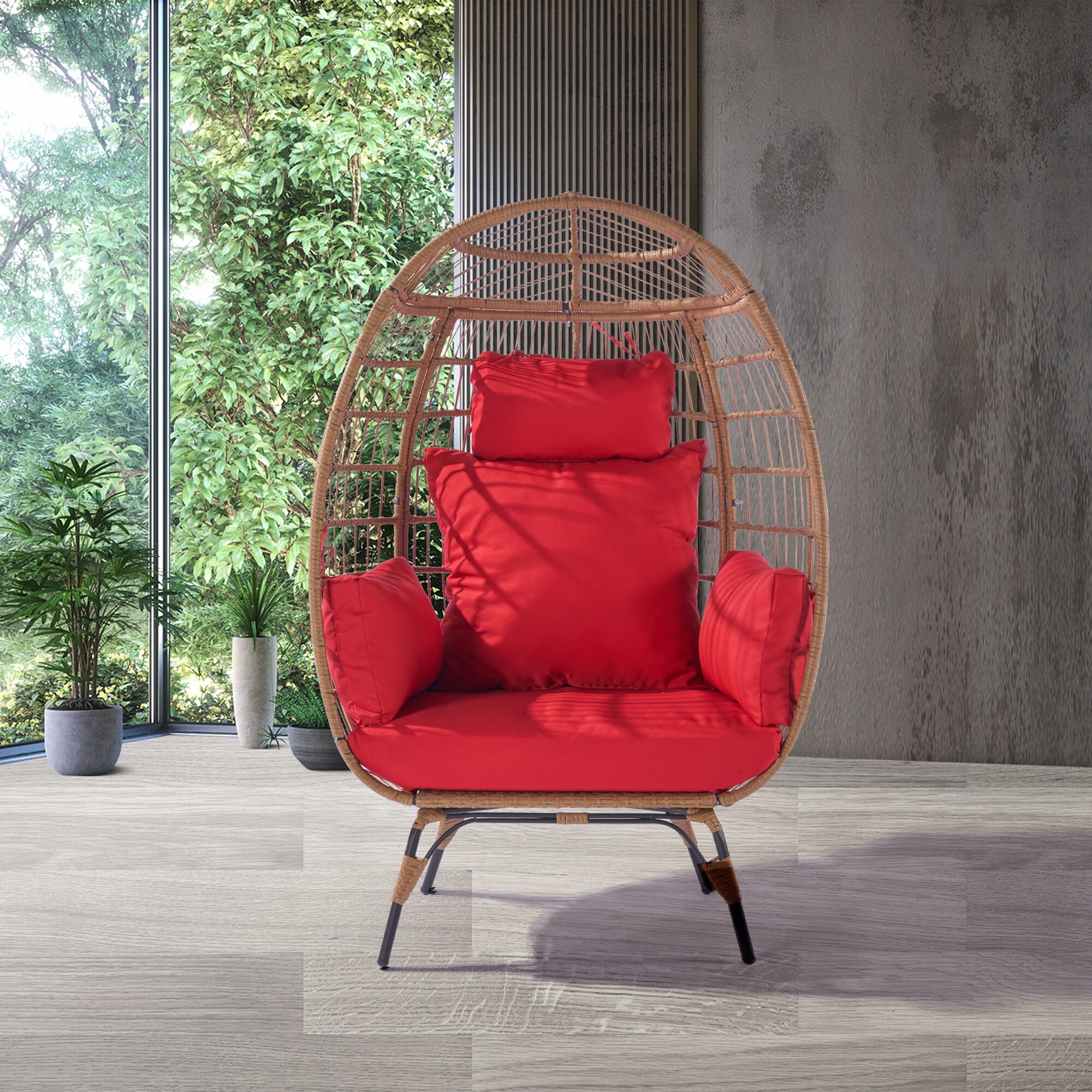 Patio Wicker Egg Chair Indoor Outdoor Recliner Half Surrounded Egg Swing Hammock Chair with 4 Legs Lounger Chair Bed Bath Beyond 39888099