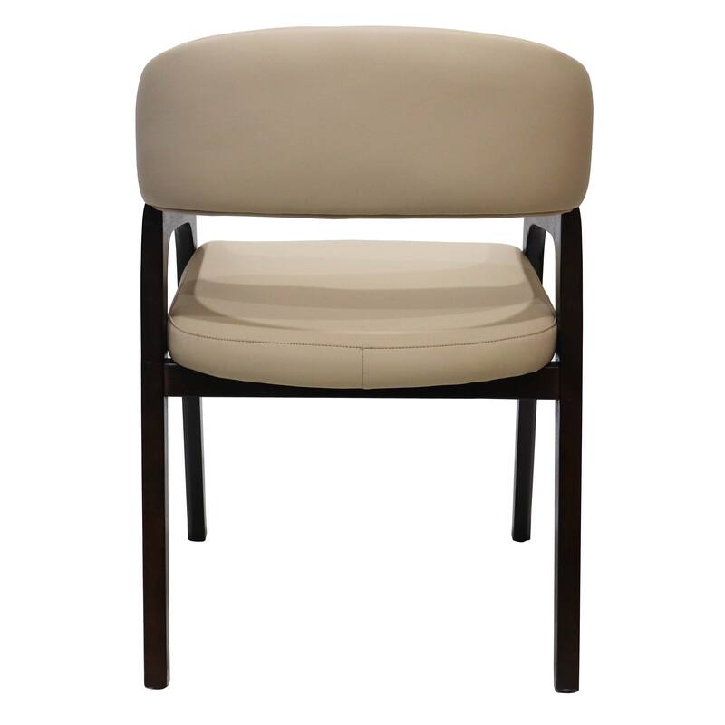 Cali Leather Dining Chair with Rubberwood Legs for Modern Kitchend and Dining Room Accent Arm Chair With Curved Open Back Design