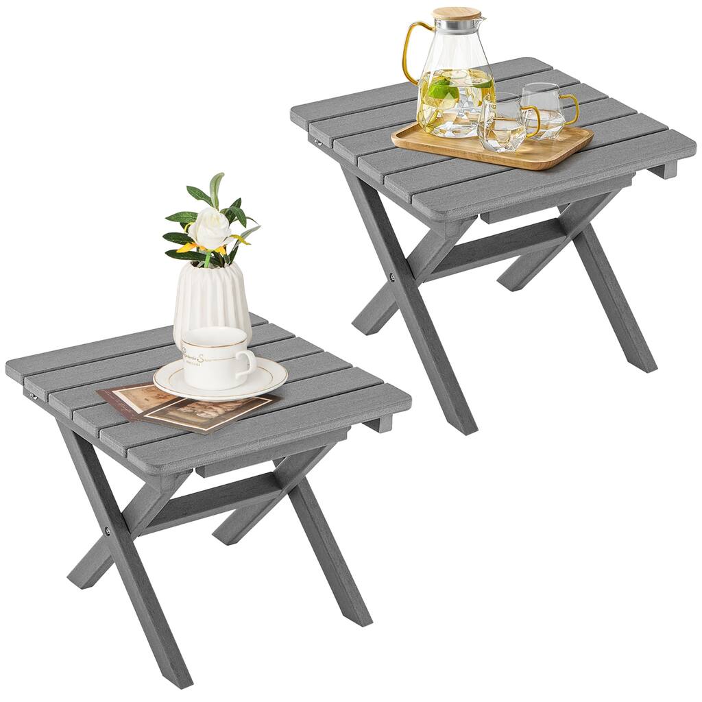Gymax 2 Pieces Folding Adirondack Side Table Poolside Garden Patio