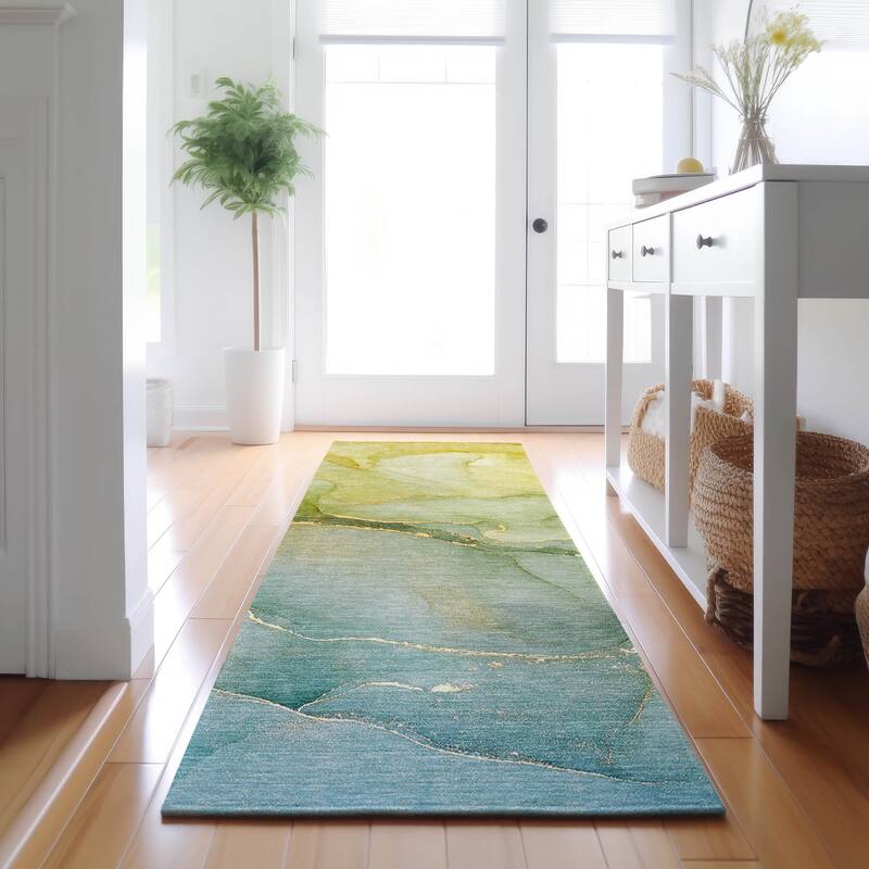 Premium Washable Super Soft Contemporary Abstract Mayfield Rug - Green - 2' 3" x 7' 6" - Runner