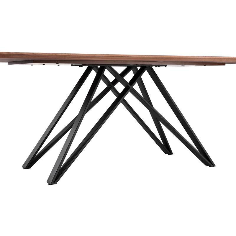 Modena 79 inch Rectangular Walnut Wood Kitchen Dining Table with Black Metal Legs