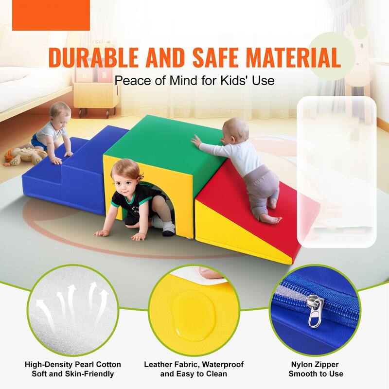 Multi Color Foam Climbing Tunnel Set for Kids with Pads and Ramp - Multi Color