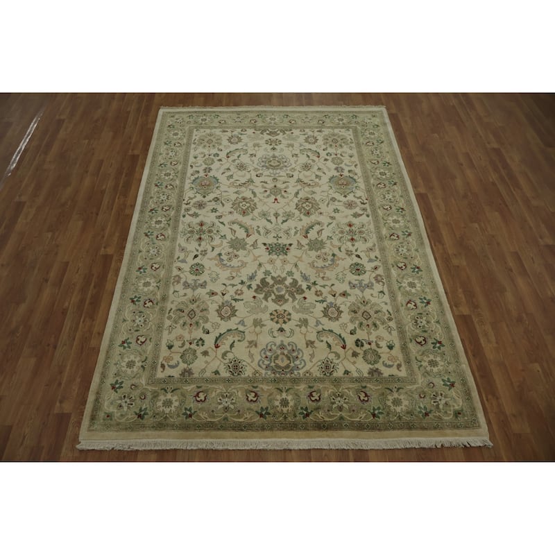 Hand Knotted Oriental 100% Wool Carpet Traditional All-Over Beige & Ivories Ziegler Area Rug - 8' 11'' X 6' 1''