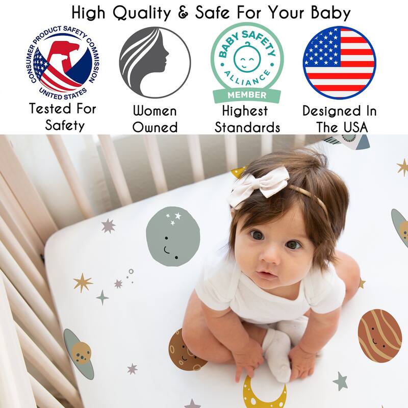 Sweet Jojo Designs Space Themed Boy Fitted Crib Sheet - Moon & Stars, Whimsical, Outerspace, Galaxy Planets, Rockets Ship, Moons