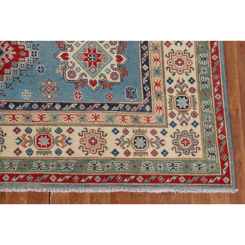 Light Blue Traditional Kazak Area Rug Handmade Wool Carpet - 6'8" x 9'6"