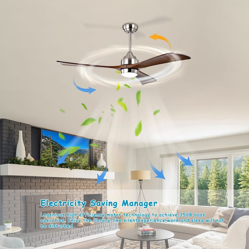 52" Ceiling Fan with Lights Remote Control,Quiet DC Motor 3 Wood Blade Ceiling Fans 6 Speed Levels,Reversible Ceiling Fan