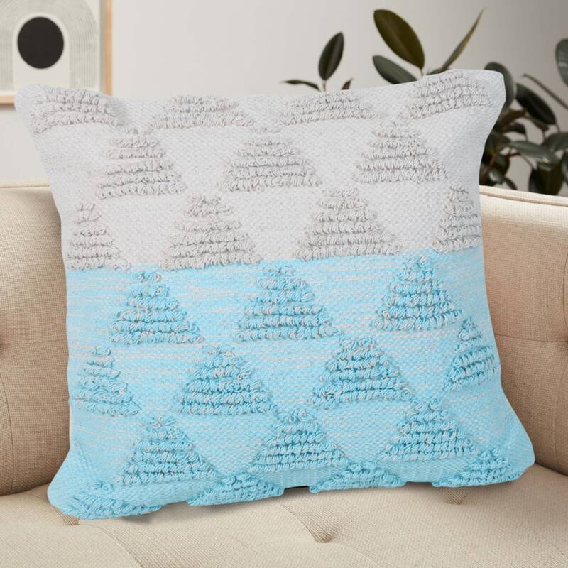 HomeRoots 20" X 20" Bright Blue And Off-White 100% Cotton Geometric Zippered Pillow