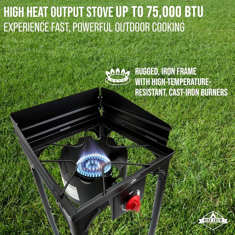 Hike Crew Cast Iron 1-Burner Gas Camping Stove, 75,000 BTU Portable Stove with Flame Control & More
