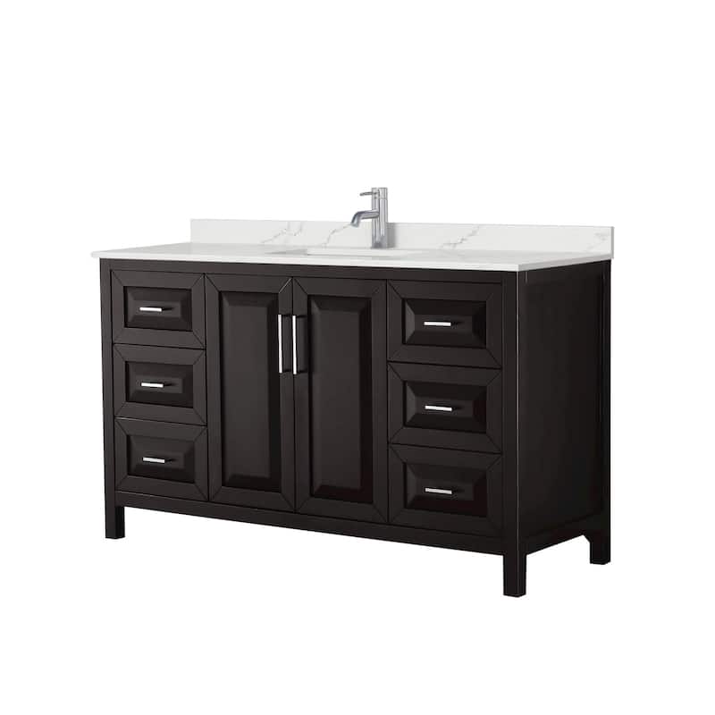Daria 60-inch Single Vanity, Single Hole Quartz Top - Dark Espresso, Chrome Trim, Giotto Quartz Top