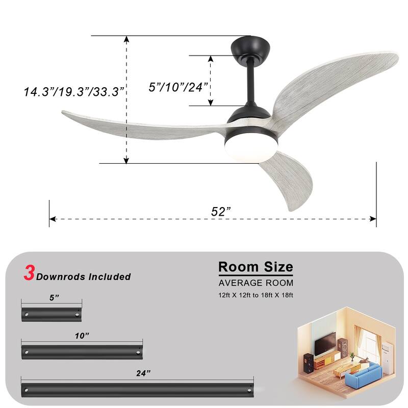 Sofucor 45 Inch Ceiling Fan with Light and Remote,Indoor/Outdoor with 3-Timer,Low Profile Quiet for Bedroom Living Room Patio