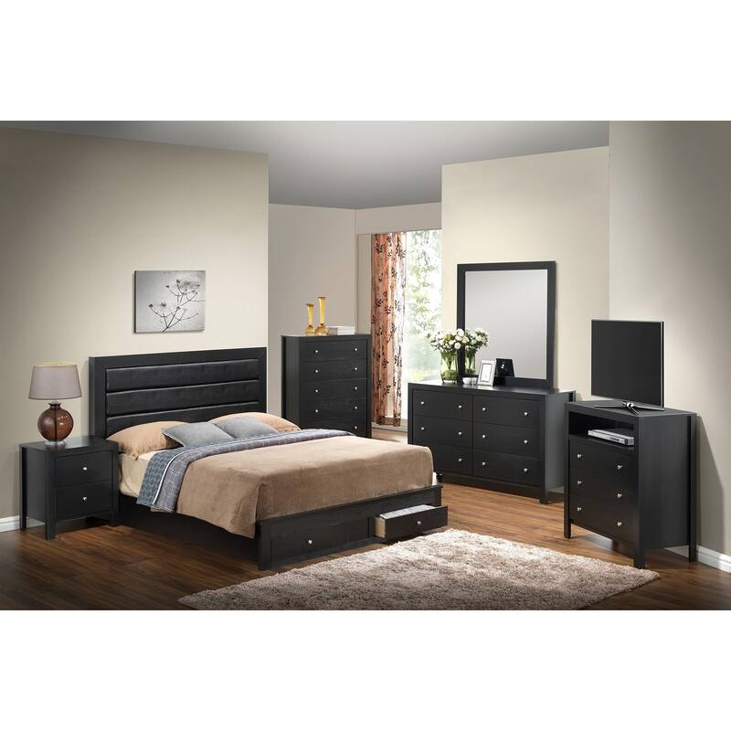 Solid Padded Upholstered Panel Queen Bed with Drawers - 87" - Black