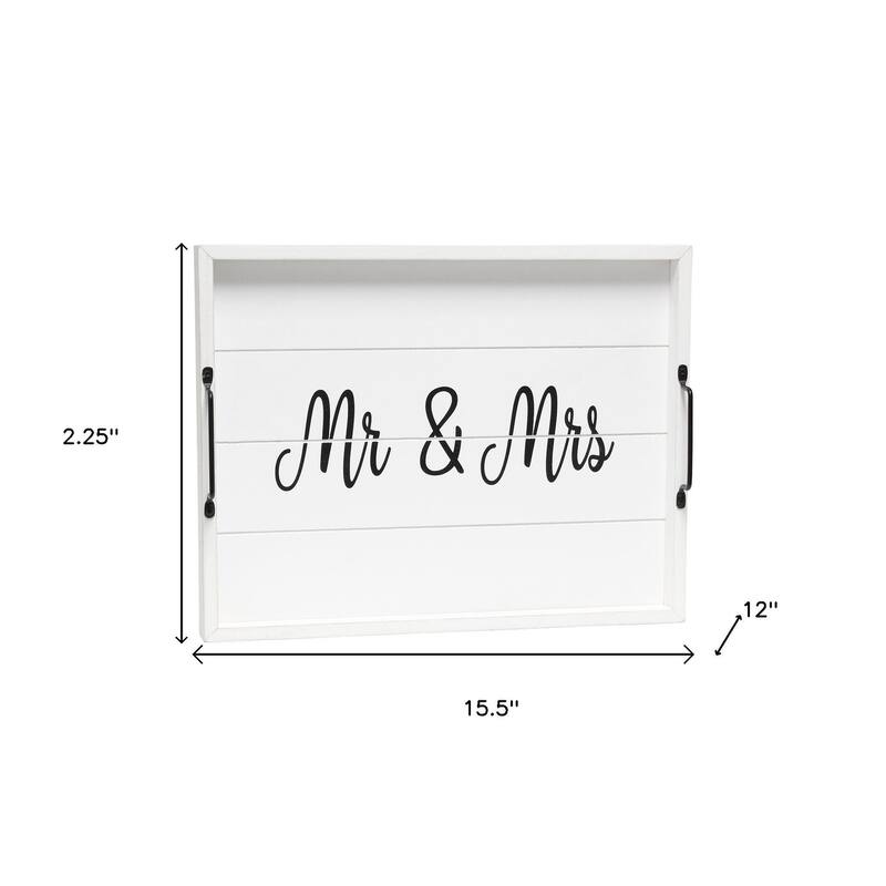 HomeRoots 16" Black And White Mr. and Mrs. Serving Tray With Handles - 15.50 in. x 2.25 in. x 12.00 in.