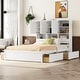 preview thumbnail 2 of 8, Queen Size Platform Bed with Storage Headboard, 4-Drawers, and Built-in Shelves, Sturdy Pine Wood Kids Bed Frame, White