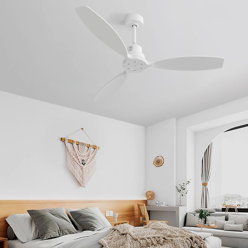 52 Inch Wood Blade Low Profile Ceiling Fan with 6 Speed Remote Control for Patio Living Room