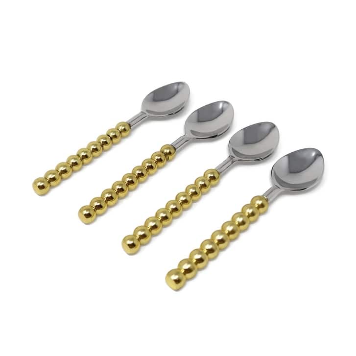 Gold Beaded Dessert Spoons/Forks, Set of 4