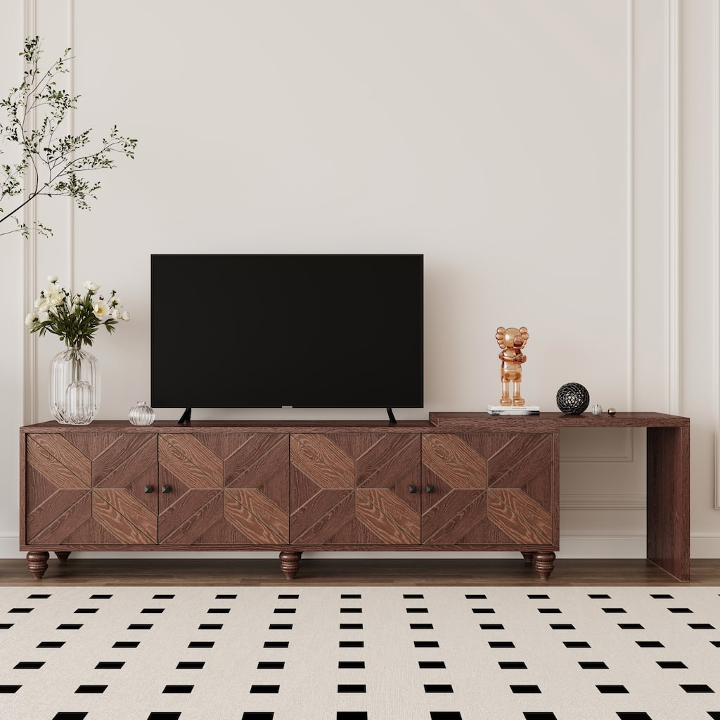 GDF Studio - Wexford 70"-90" Extendable Mid-Century TV Cabinet with Storage and Adjustable Shelves