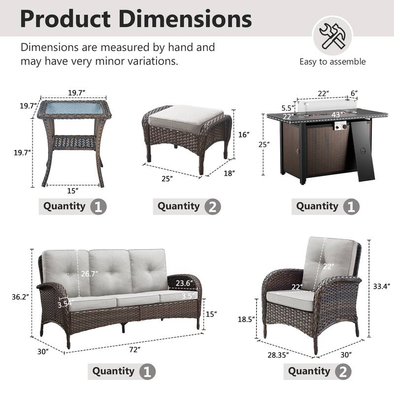 Gymojoy Outdoor Fire Pit Conversation Set, 3-Seat Sofa & Chairs Patio Furniture Set