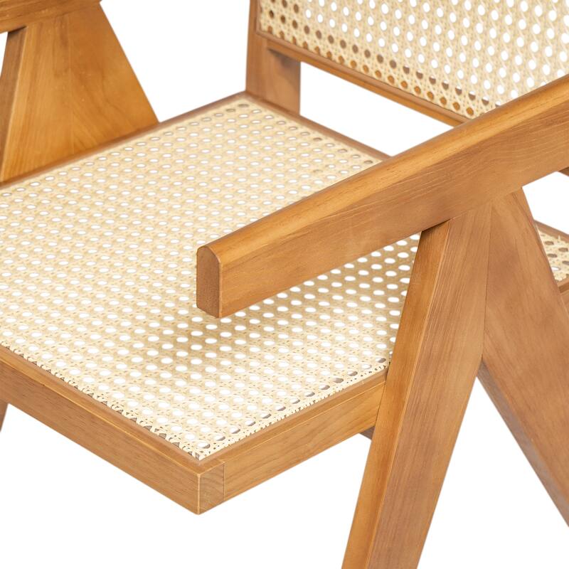 2-Piece Dining Room Arm Chairs Set with Square Rattan Backrest