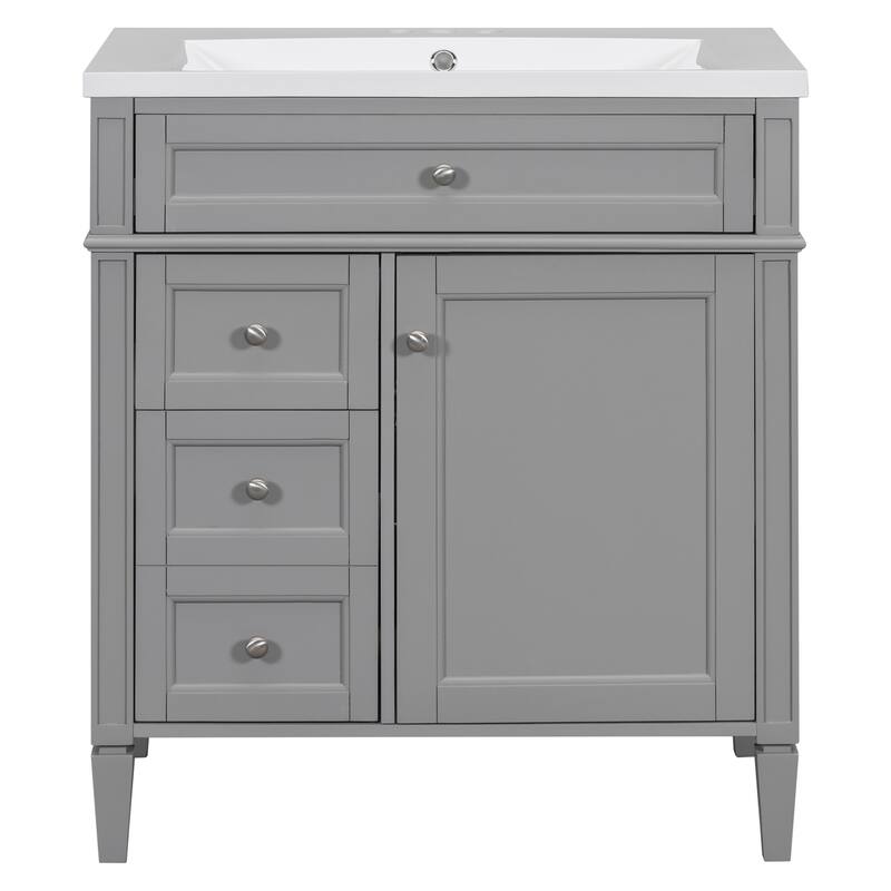 30''/36'' Bathroom Vanity with Top Sink, Modern Bathroom Storage Cabinet with 2 Drawers, a Tip-out Drawer & Adjustable Shelf