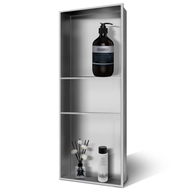 WIZ 12.8-inch W x 30.8-inch H x 4-inch D Stainless Steel Shower Niche - brushed nickel