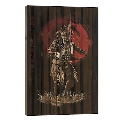 Bushido Samurai Ready To Attack Print On Wood by Cornel Vlad - Multi-Color