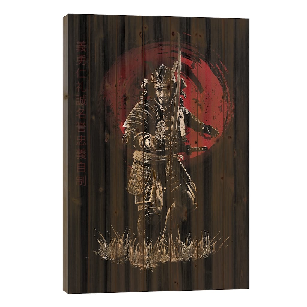 Bushido Samurai Ready To Attack Print On Wood by Cornel Vlad - Multi-Color