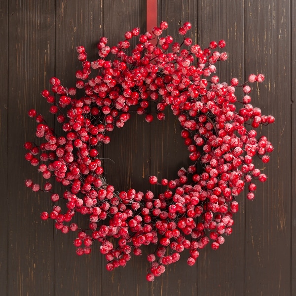 Glitzhome Christmas 22"D Red Berry Wreath