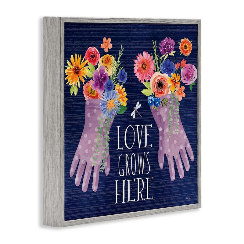 Stupell Love Grows Here Gardening Gloves Framed Giclee Art Design By Nicole DeCamp